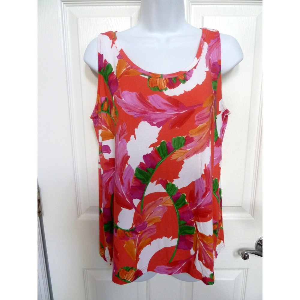 CHICO'S Sz 1=Med. Colorful Tank Top Rayon  Tropical Abstract Beachy